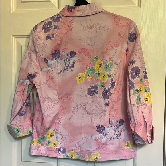 Erin London Vintage Pink Floral Zip Jacket Sz M - Picture 2 of 8
